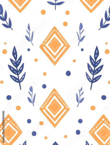 Orange and blue geometric floral pattern