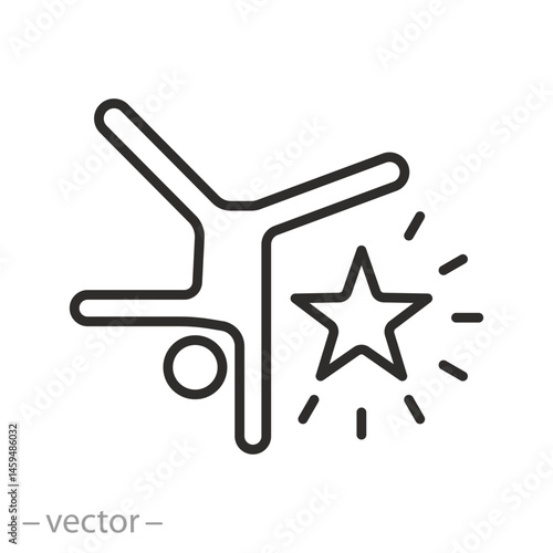 talented person icon, man stands on one hand, talent, star sport, thin line web symbol on white background - editable stroke vector illustration eps 10
