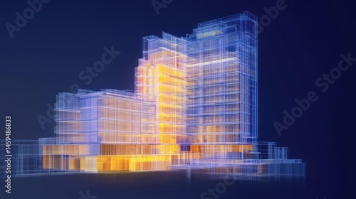 Architectural Wireframe Visualization: Futuristic Building Design