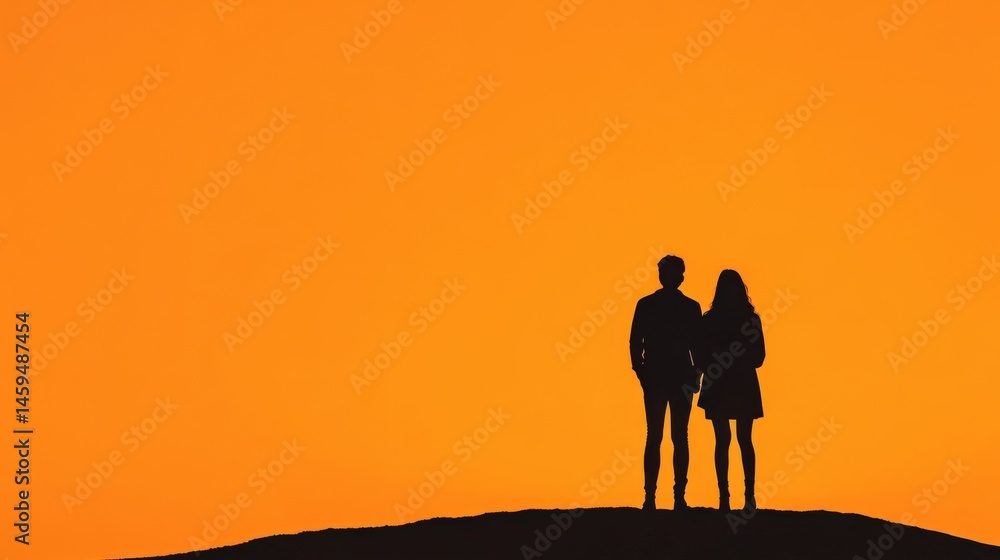 Couple at sunset silhouette Couple at sunset silhouette