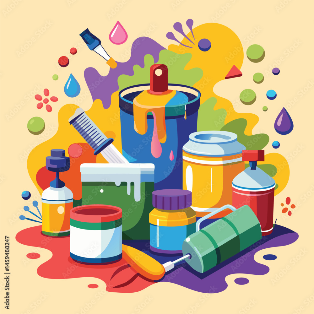Flat Vector of Paints and Varnishes – Home Renovation Materials Flat Vector of Paints and Varnishes – Home Renovation Materials