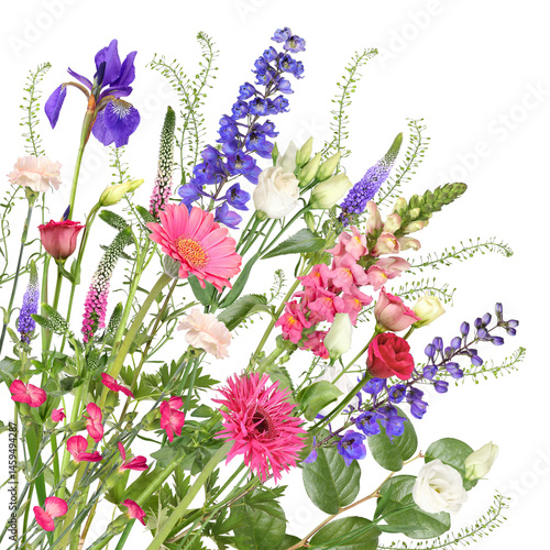 Cut flowers from the florist in pink, blue and white