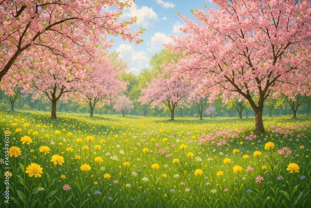 Naklejka premium Vibrant springtime cherry blossoms