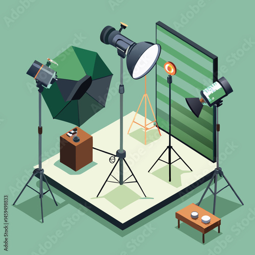 Professional Photography Studio Setup with Lighting Equipment