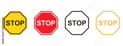 Red stop sign icon with text flat icon for apps and websites