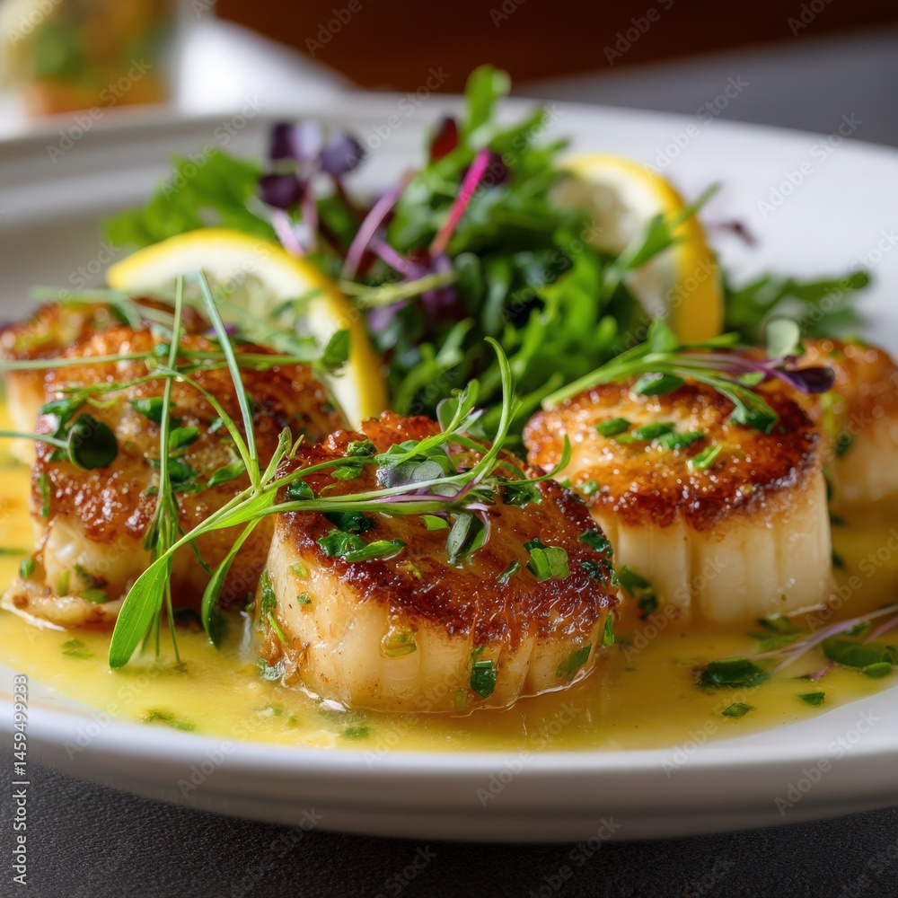 a plate of seared scallops with lemon butter a plate of seared scallops with lemon butter