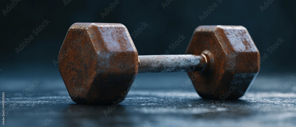 Rusty dumbbell on dark surface Rusty dumbbell on dark surface