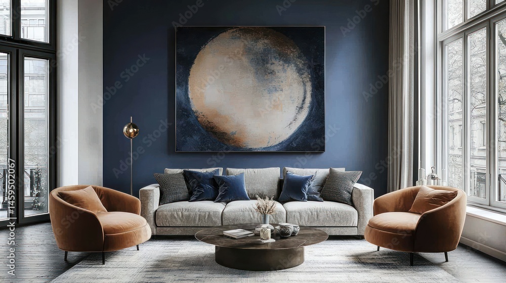 Obraz premium Modern Living Room with Cosmic Accents