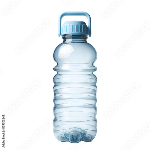 A reusable plastic water bottle with a blue cap, perfect for staying hydrated during exercise and travel.