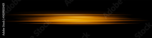 Warm orange horizontal speed light streaks on black background. Ideal for motion effects, light trails, or fast digital animations.