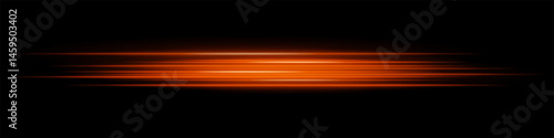 Warm orange horizontal speed light streaks on black background. Ideal for motion effects, light trails, or fast digital animations.