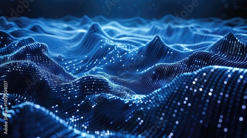 Wonderful picture of micro light sparkling particles scattered across blue flowing wave, create abstract bokeh effect perfect for background design that evoke a sense of energetic and fantasy. AIG53.