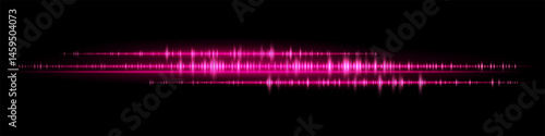 Soundwave. Purple neon audio wave pattern with mirrored reflection. Ideal for modern music visuals, streaming interface, radio broadcast, tech signal design, media app background.
