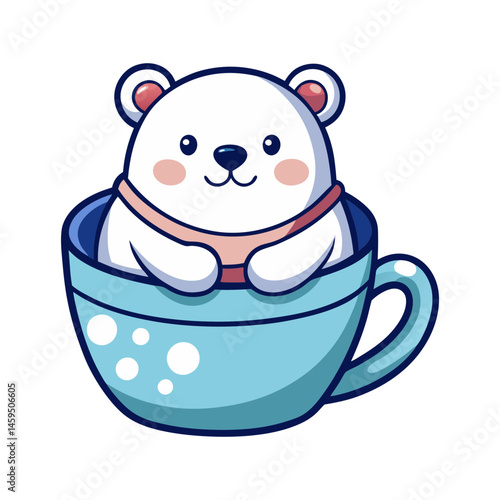 Download Cute Polar Bear Relax In Cup Coffee Cartoon Vector Eps File For Design.
