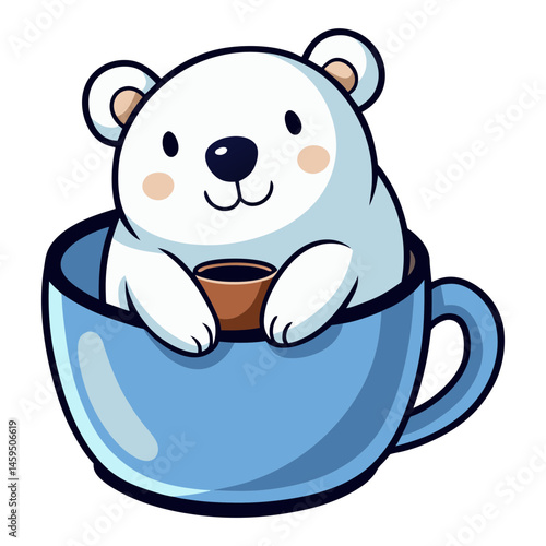 Download Cute Polar Bear Relax In Cup Coffee Cartoon Vector Eps File For Design.