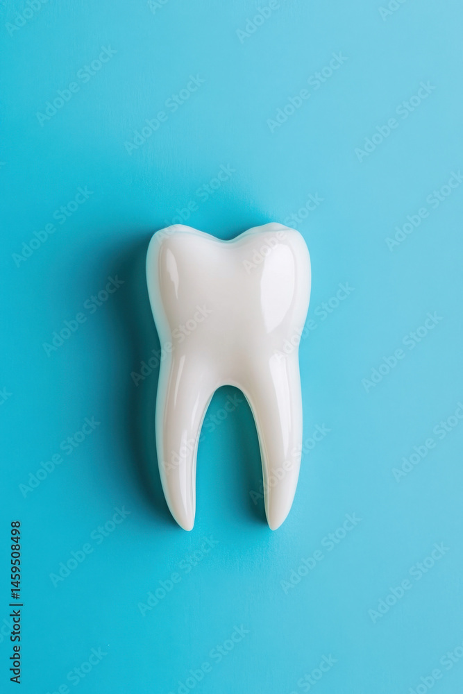 White tooth model on blue background representing dental health White tooth model on blue background representing dental health