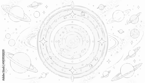Wallpaper Mural Cosmic galaxy outline with planets and stars for creative coloring Torontodigital.ca