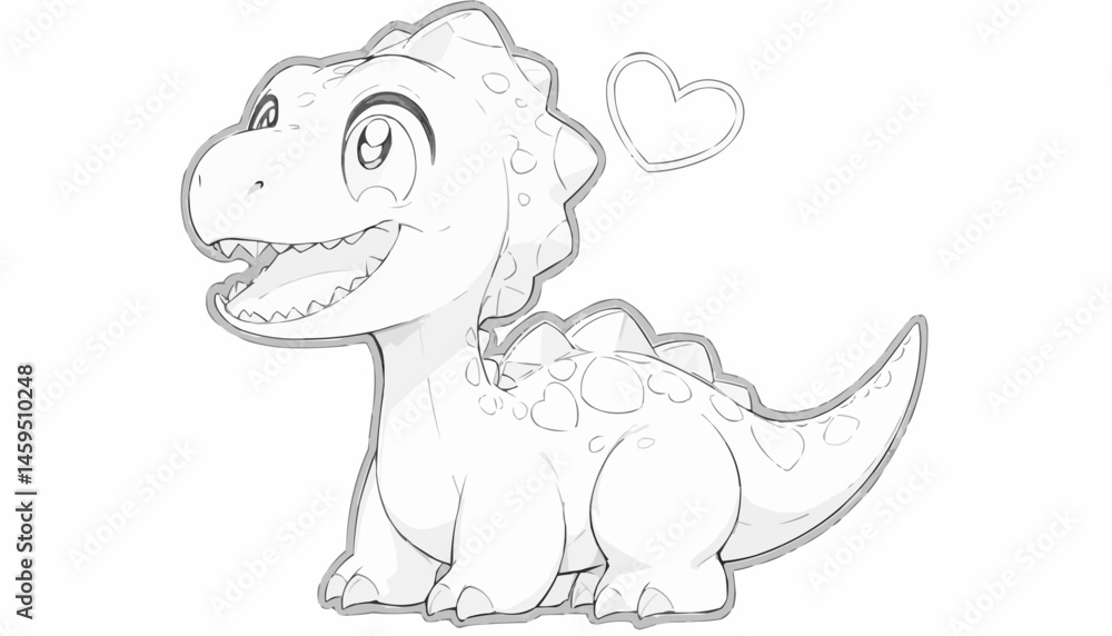 Cute dinosaur character outline with a heart for children's coloring Cute dinosaur character outline with a heart for children's coloring