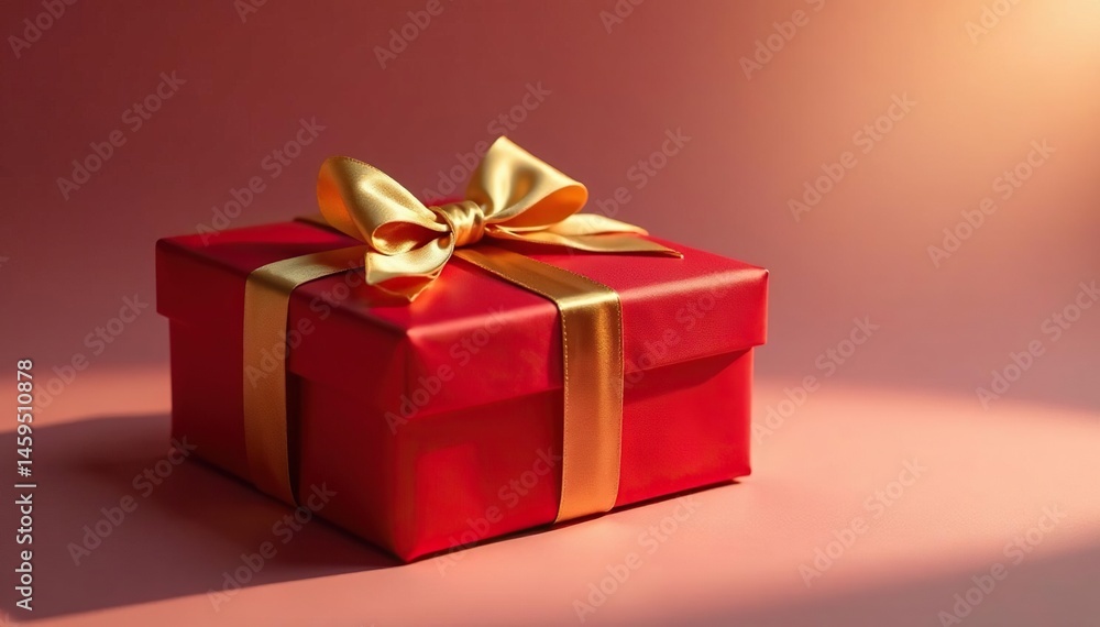 Obraz premium Crimson satin package, gold bow, soft inner light, satin, bow