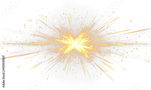 Radiant Golden Explosion with Bright Sparks and Shimmering Lights Overlay Isolate on Transparent Background, cutout, png