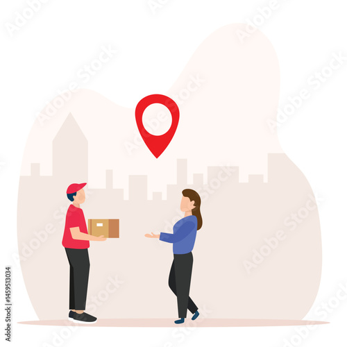 Online home delivery Service concept.delivery man giving package delivery courier to customer vector illustration