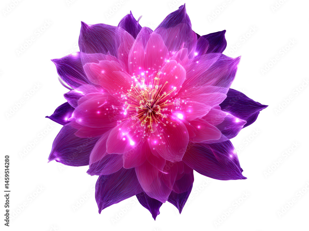 Vibrant Pink Flower with Sparkles and Delicate Petals Isolate on Transparent Background, cutout, png Vibrant Pink Flower with Sparkles and Delicate Petals Isolate on Transparent Background, cutout, png