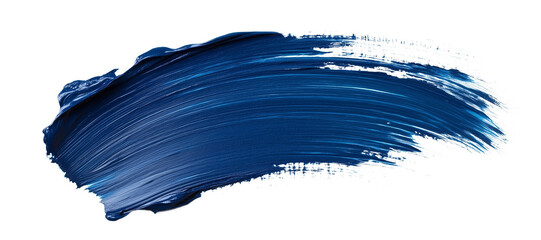 A dark blue brush stroke isolated on a white transparent  background. The brush stroke is thick and has a lot of texture.