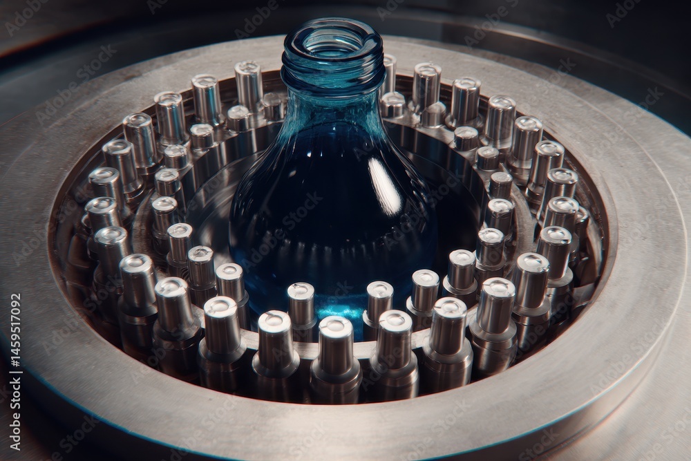 Bottle filling machine operation in modern factory