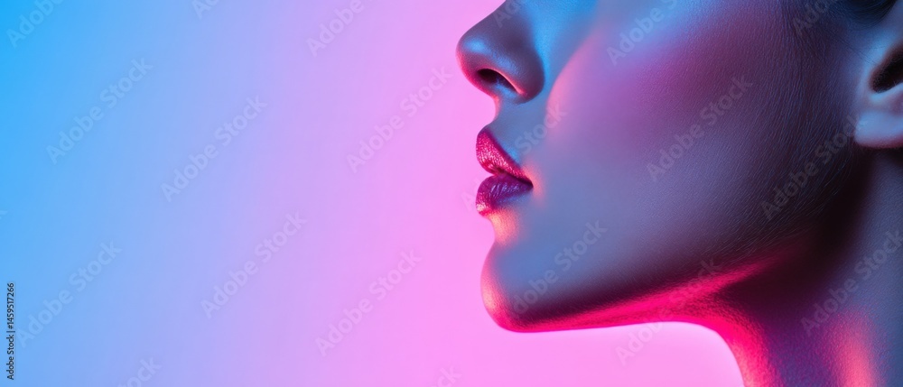 Woman's profile in neon light Woman's profile in neon light