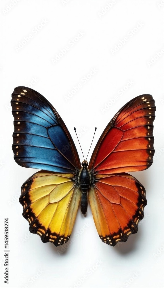 Close-up of two diverse butterflies, against stark white backdrop , image, texture, insect