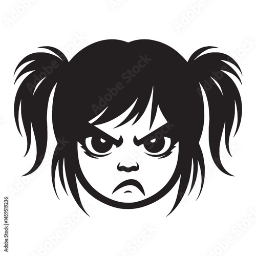 Forceful Angry Face silhouette with clear emotion – Angry Face illustration – Fierce Angry Face vector – Angry Silhouette

