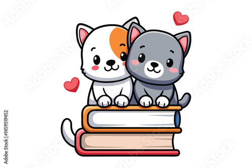 cute cats books silhouette vector