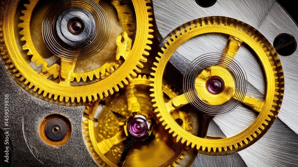 Mechanical gears in close-up with intricate detail golden tones