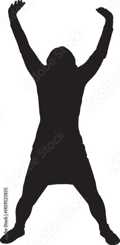 vector; silhouette front view a woman standing holding or pushing up something imaginary and his armpits sweat from the effort