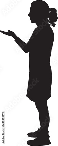 vector; silhouette woman showing his palm and looking straight ahead on white background