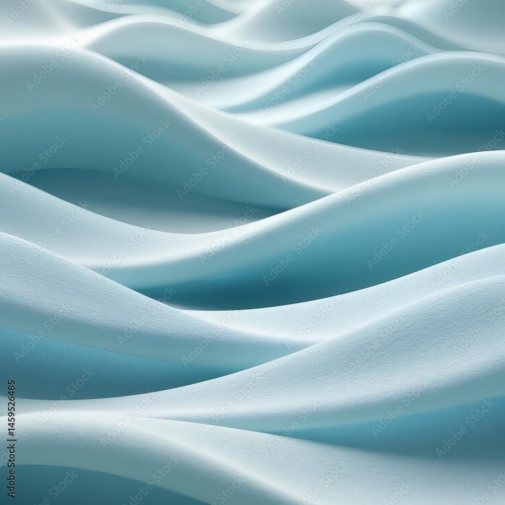 Obraz premium Abstract wavy surface with subtle light and shadow play, resembling soft dunes in a light blue and white palette, suitable for serene or minimalist backgrounds.