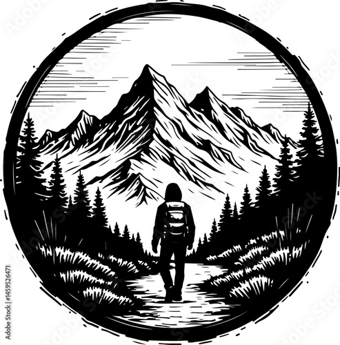 Solo Hiker in the Mountains – Wilderness Adventure Artwork