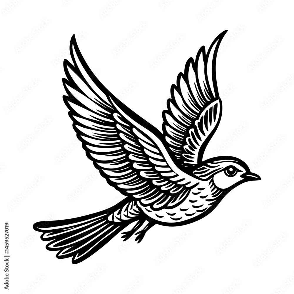 Obraz premium Download Hand Drawn Flying A Bird Vector Art Illustration Eps File For Design.