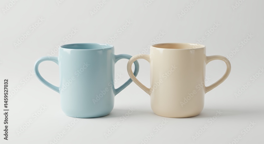 Mugs in Blue and Beige Mugs in Blue and Beige