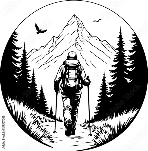 Solo Hiker in the Mountains – Wilderness Adventure Artwork