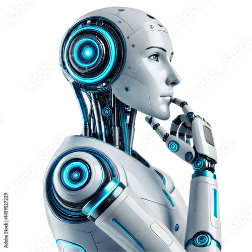ai robot thinking, side view isolated on white background