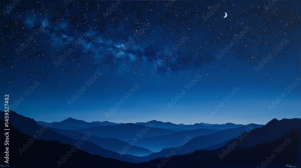 Fototapeta premium Moonlit Majesty: Tranquil Night Sky Elegance