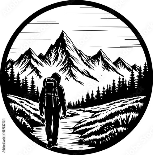 Solo Hiker in the Mountains – Wilderness Adventure Artwork