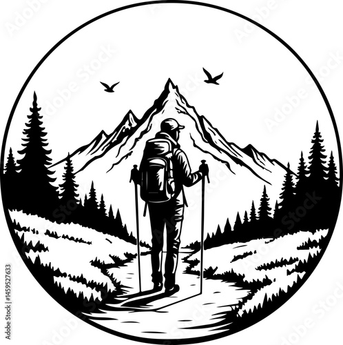 Solo Hiker in the Mountains – Wilderness Adventure Artwork