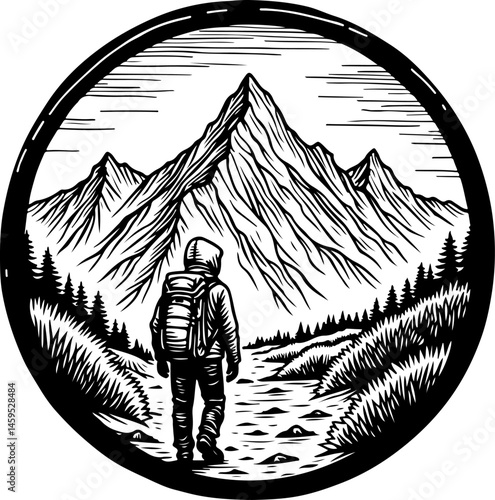 Solo Hiker in the Mountains – Wilderness Adventure Artwork