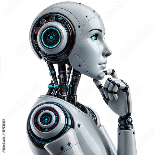 ai robot thinking, side view isolated on white background