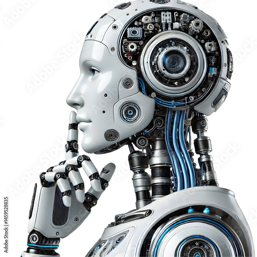 ai robot thinking, side view isolated on white background