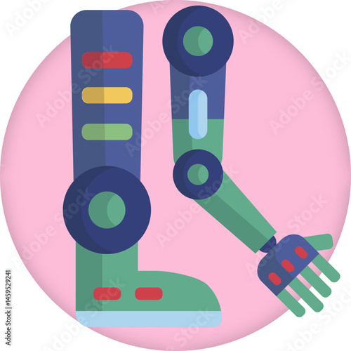SVG icon of a robotic arm and leg, ideal for illustrating robotics, AI limbs, prosthetics, and advanced automation systems.