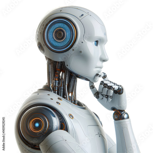 ai robot thinking, side view isolated on white background