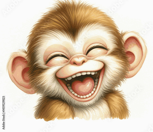 Aqua Ape Antics monkey laughs and is happy isolated watercolor vector illustration svg